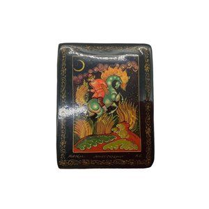 Russian Lacquered Miniature Trinket Box, Signed
